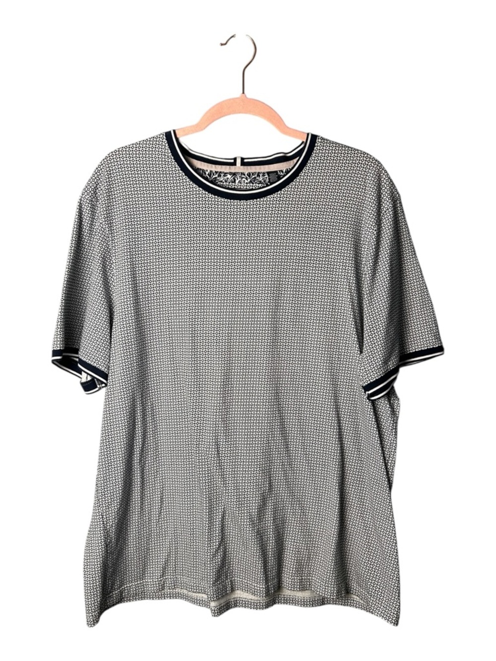 Ted Baker Navy and White Geckoe Micro-Pattern Short Sleeve Tee